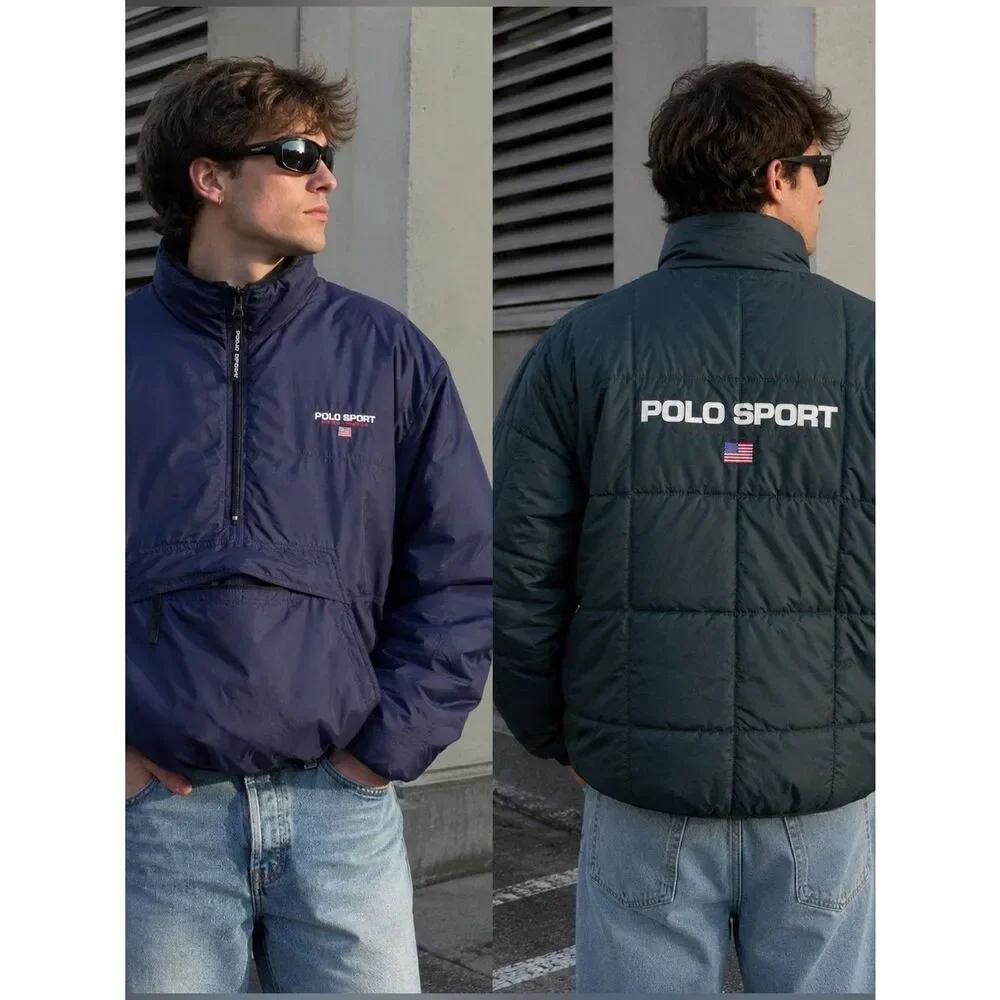 RARE VTG Polo Sport Ralph Lauren Reversible Puffer Quarter Zip Jacket Sz L Retro